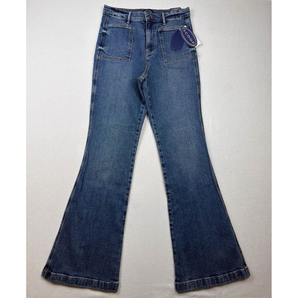 NWT Scoop Slim Trouser Flare High Rise Jeans Size 6 Med-Wash Patch Pocket New